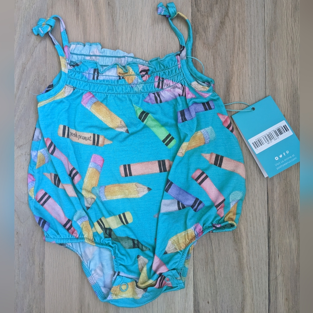 Posh Peanut Turquoise Pencil Print Baby One-Piece - Picture 2 of 2